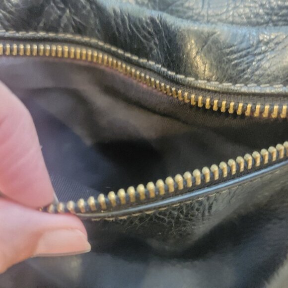 Fossil Black Leather Zip Hand/Shoulder Bag Zip Outside or Inside Cell Phone Comp - Picture 7 of 14